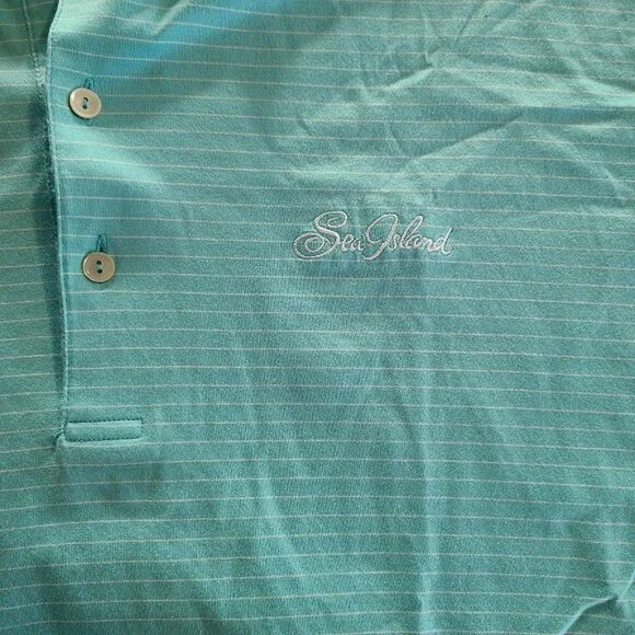 Peter Millar Sea Island Embroidered Striped Golf Polo Shirt Teal Blue Medium - Picture 4 of 7
